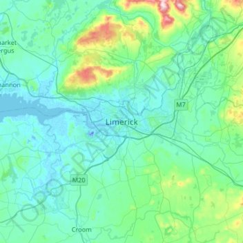 Topografische kaart Limerick, hoogte, reliëf