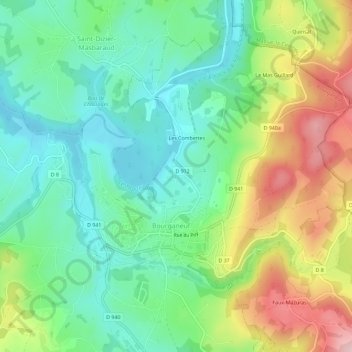 Topografische kaart Chez Gayaud, hoogte, reliëf