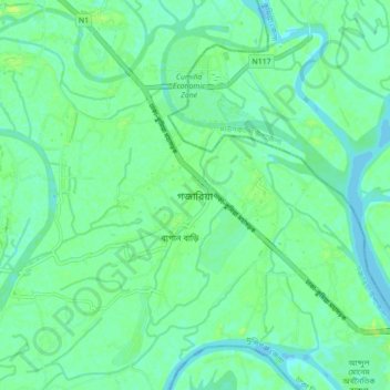 Topografische kaart Gazaria, hoogte, reliëf