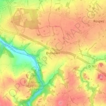 Topografische kaart Buhulien, hoogte, reliëf
