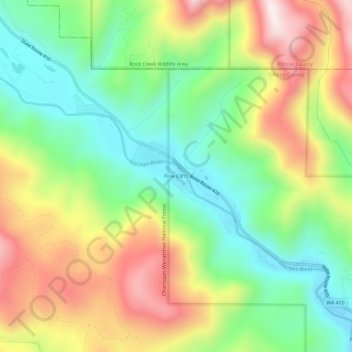 Topografische kaart Pine Cliffs, hoogte, reliëf