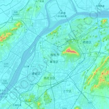 Topografische kaart Nankin, hoogte, reliëf