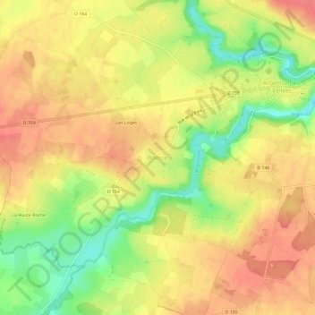 Topografische kaart Boësse, hoogte, reliëf