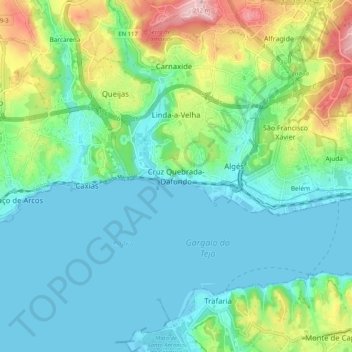 Topografische kaart Cruz Quebrada-Dafundo, hoogte, reliëf