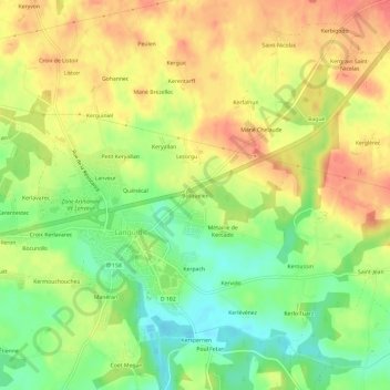 Topografische kaart Botquelen, hoogte, reliëf