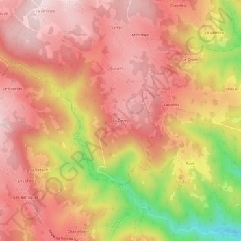 Topografische kaart Le Devey, hoogte, reliëf