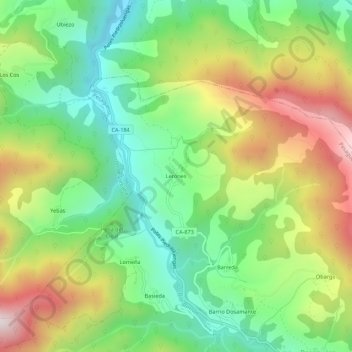 Topografische kaart Lerones, hoogte, reliëf