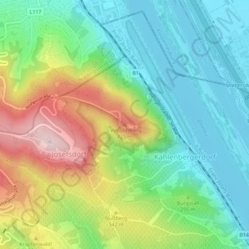 Topografische kaart Leopoldsberg, hoogte, reliëf