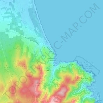 Topografische kaart Illa Roja, hoogte, reliëf