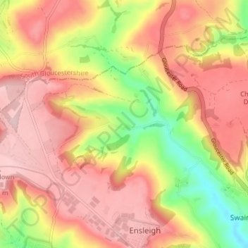 Topografische kaart Langridge, hoogte, reliëf