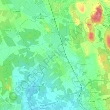 Topografische kaart Kluftern, hoogte, reliëf
