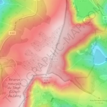 Topografische kaart Gazon du Faing, hoogte, reliëf