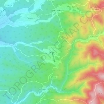 Topografische kaart Canelas, hoogte, reliëf