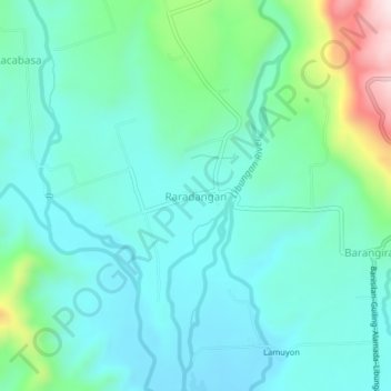 Topografische kaart Raradangan, hoogte, reliëf