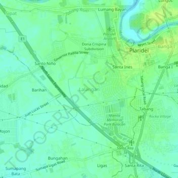 Topografische kaart Lalangan, hoogte, reliëf