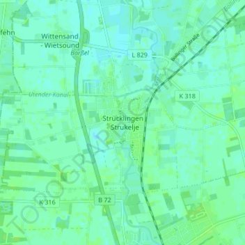 Topografische kaart Strücklingen - Strukelje, hoogte, reliëf