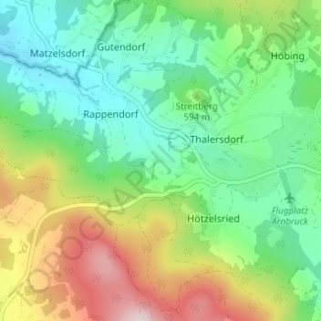 Topografische kaart Bach, hoogte, reliëf