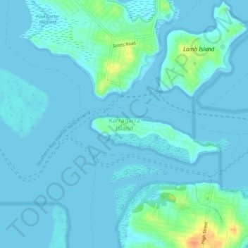 Topografische kaart Karragarra Island, hoogte, reliëf
