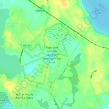 Topografische kaart Peterson Swamp, hoogte, reliëf