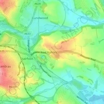 Topografische kaart Ardsley, hoogte, reliëf
