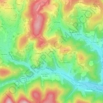 Topografische kaart Dront, hoogte, reliëf