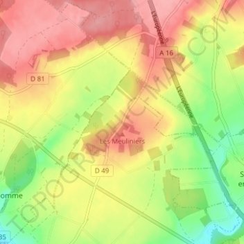 Topografische kaart Les Meuliniers, hoogte, reliëf