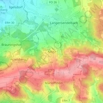 Topografische kaart Adlitz, hoogte, reliëf