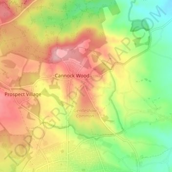 Topografische kaart Gentleshaw, hoogte, reliëf