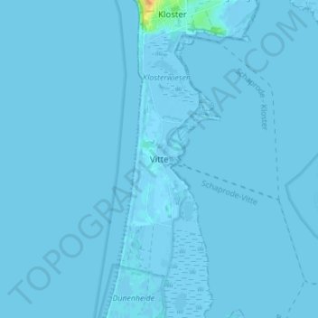 Topografische kaart Vitte, hoogte, reliëf