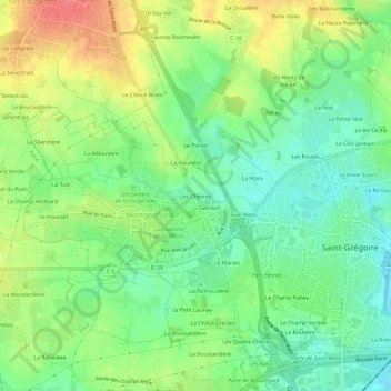 Topografische kaart Les Chèvres, hoogte, reliëf