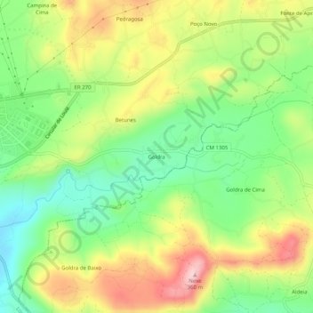 Topografische kaart Goldra, hoogte, reliëf