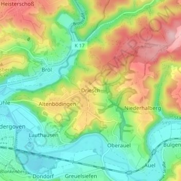 Topografische kaart Driesch, hoogte, reliëf
