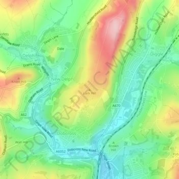 Topografische kaart Lark Hill, hoogte, reliëf