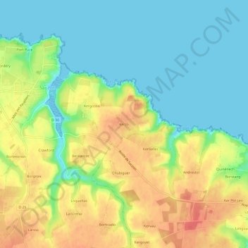 Topografische kaart Kerzo, hoogte, reliëf