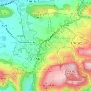 Topografische kaart Sidcot, hoogte, reliëf