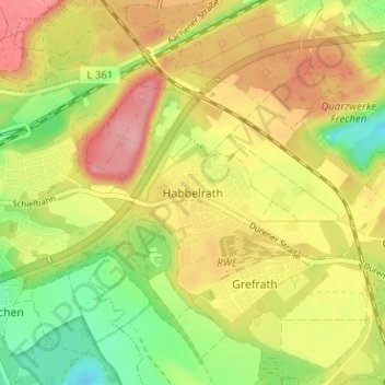 Topografische kaart Habbelrath, hoogte, reliëf