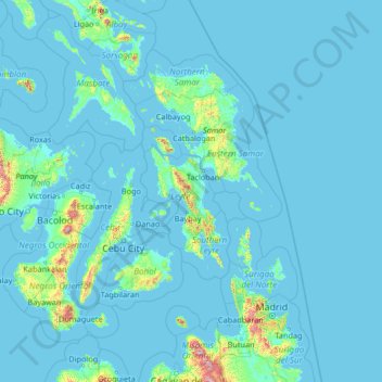 Topografische kaart Leyte, hoogte, reliëf