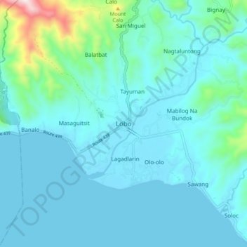 Topografische kaart Lobo, hoogte, reliëf