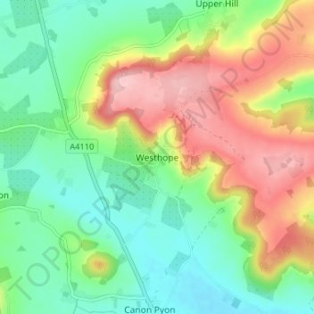Topografische kaart Westhope, hoogte, reliëf