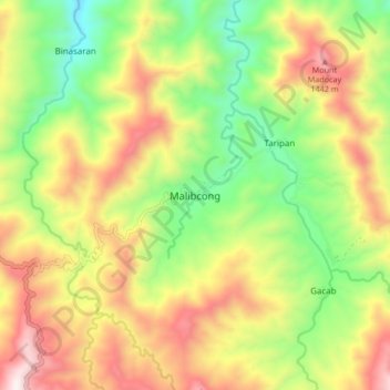 Topografische kaart Malibcong, hoogte, reliëf