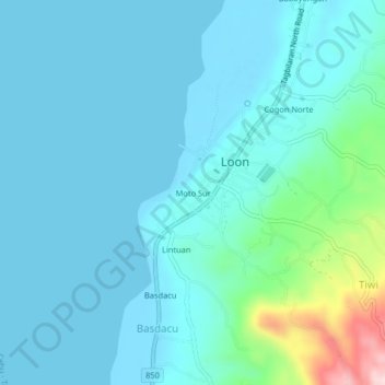 Topografische kaart Moto Sur, hoogte, reliëf