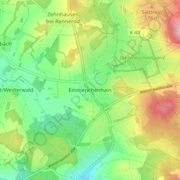 Topografische kaart Emmerichenhain, hoogte, reliëf