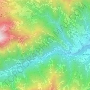 Topografische kaart Brendo, hoogte, reliëf