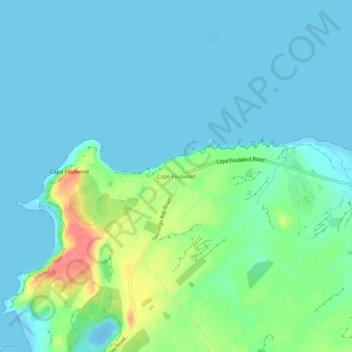 Topografische kaart Cape Foulwind, hoogte, reliëf