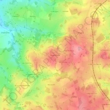 Topografische kaart Beautribeau, hoogte, reliëf