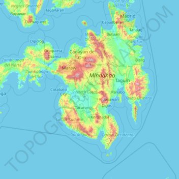 Topografische kaart North Cotabato, hoogte, reliëf
