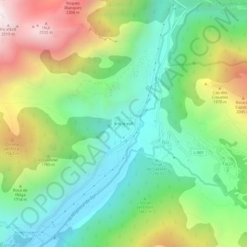 Topografische kaart Erill la Vall, hoogte, reliëf