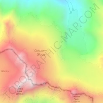 Topografische kaart Chickamin Glacier, hoogte, reliëf