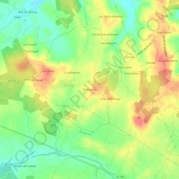 Topografische kaart Pellouaille, hoogte, reliëf