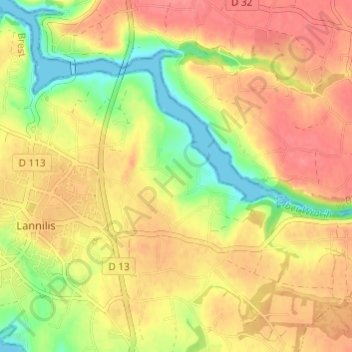 Topografische kaart Mesguen, hoogte, reliëf